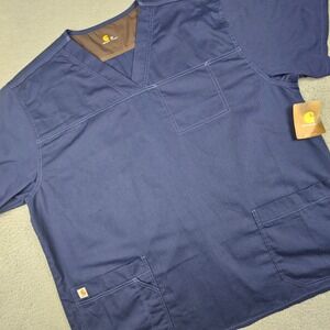 Carhartt Scrub Top Men 2XL Navy Blue Liberty Ripstop V-Neck Medical C15208 NWT